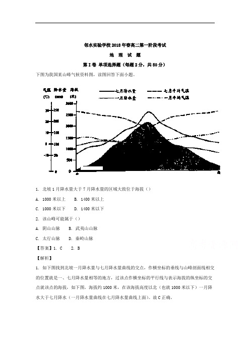 四川省邻水实验学校2017-2018学年高二下学期第一次月考地理试卷+Word版含解析