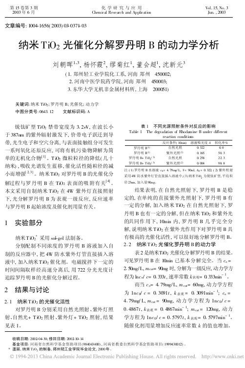 纳米TiO_2光催化分解罗丹明B的动力学分析_刘朝晖