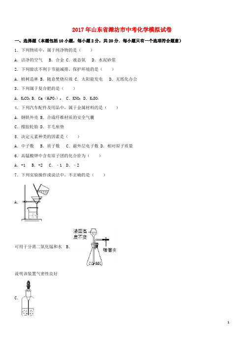 山东省潍坊市中考化学模拟试卷(含解析)