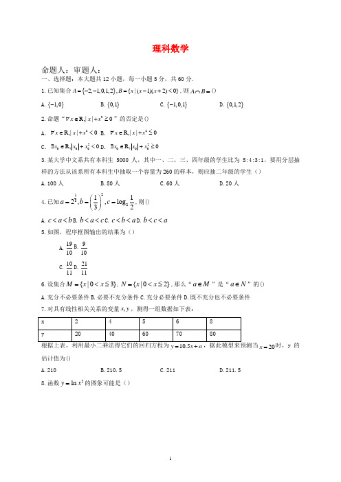 峨山彝族自治县第一中学2020-2021学年高二期中考试数学(理)试卷
