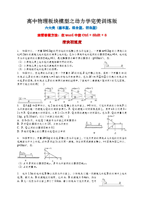 高中物理板块模型之动力学完美训练版(六大类)(有答案)