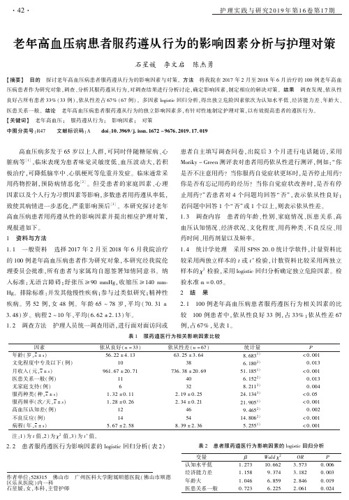 老年高血压病患者服药遵从行为的影响因素分析与护理对策