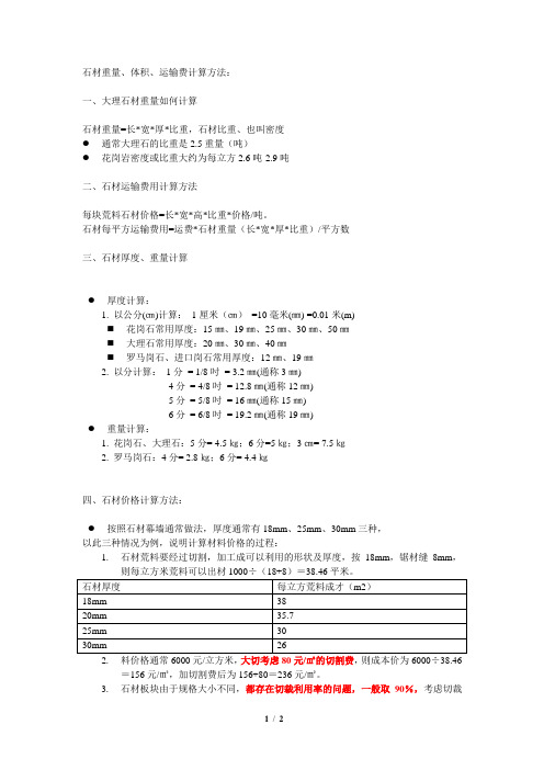 石材相关计算方法