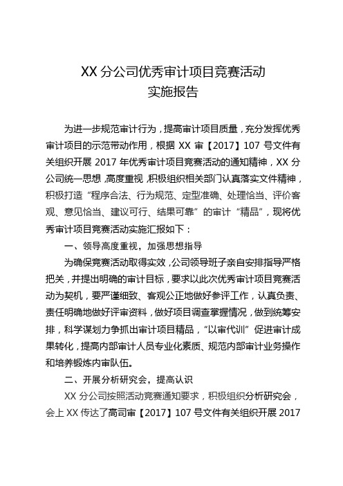 xx分公司优秀审计项目汇报材料