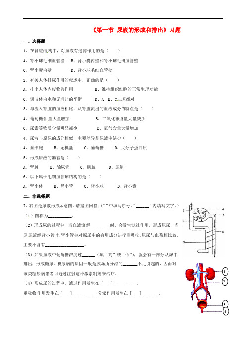 七年级生物下册 第三单元 第四章 第一节 尿液的形成和排出习题 (新版)济南版