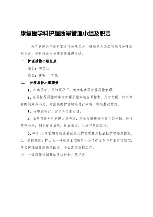 康复医学科护理质量管理小组职责与计划2014