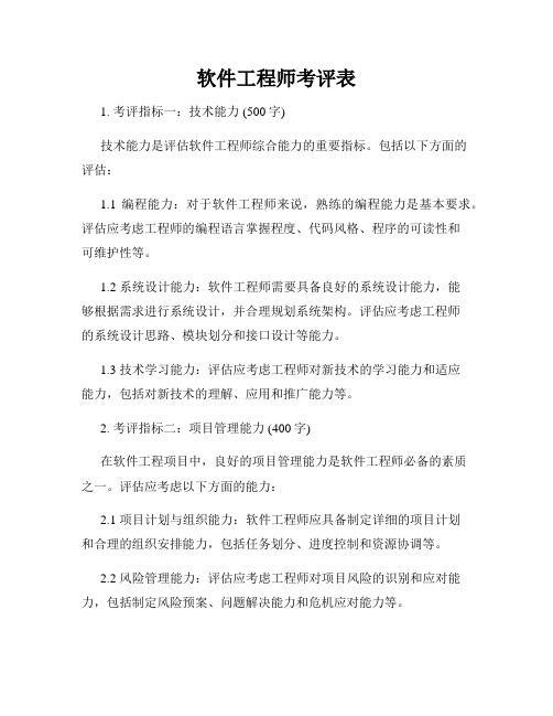 软件工程师考评表