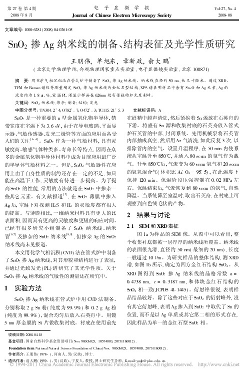 SnO_2掺Ag纳米线的制备_结构表征及光学性质研究_王朋伟