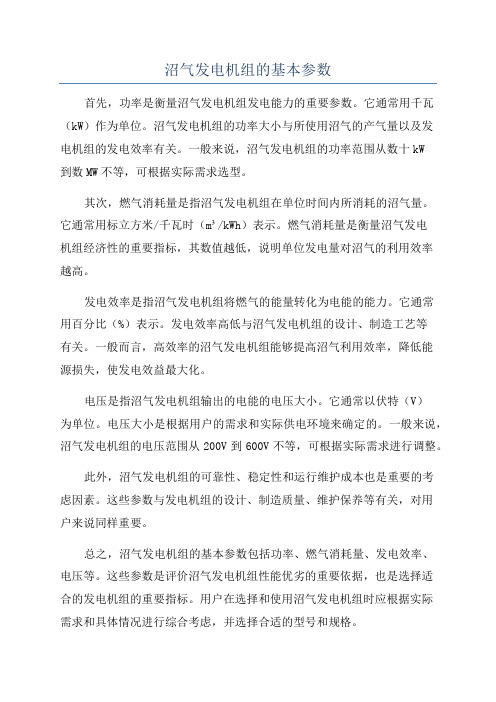 沼气发电机组的基本参数