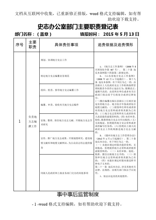 史志办公室部门主要职责登记表