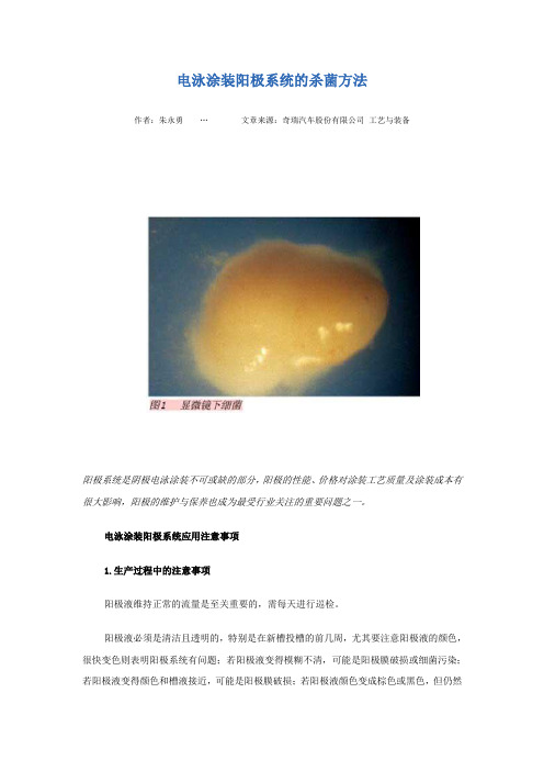 电泳涂装阳极系统的杀菌方法