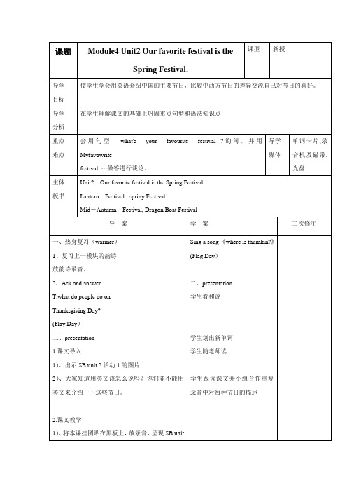 六年级上英语教案Module4Unit2OurfavoritefestivalistheSpringFestival.外研版(三起无答案)