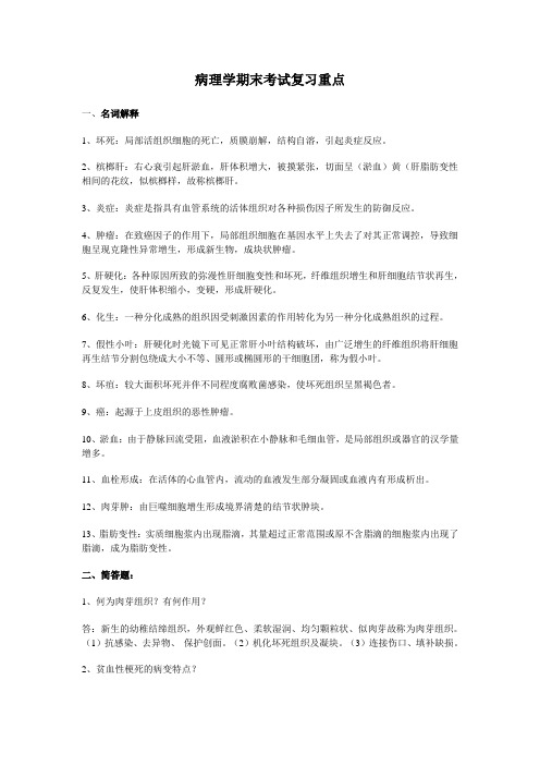 病理学期末考试复习重点