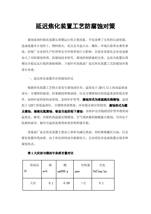 延迟焦化装置工艺防腐蚀对策