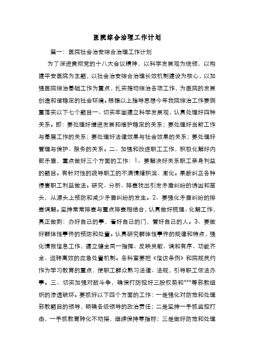 新编整理医院综合治理工作计划