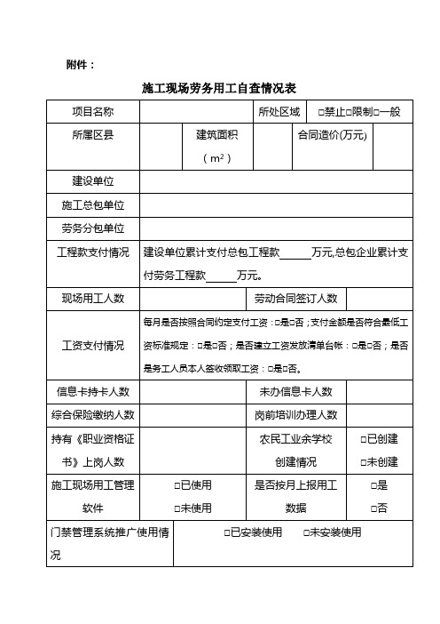 施工现场劳务用工自查情况表