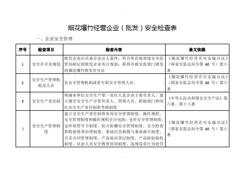 烟花爆竹经营企业批发安全检查表