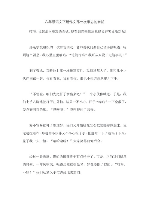 六年级语文下册作文那一次难忘的尝试