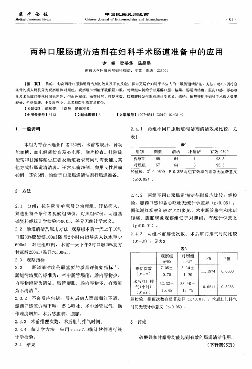 两种口服肠道清洁剂在妇科手术肠道准备中的应用