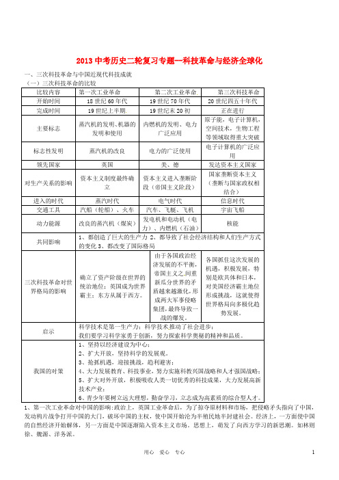 中考历史二轮复习 专题 科技革命与经济全球化