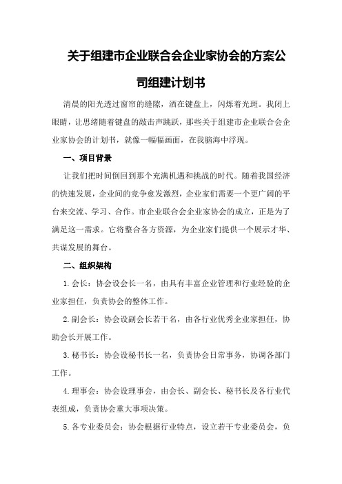 关于组建市企业联合会企业家协会的方案公司组建计划书