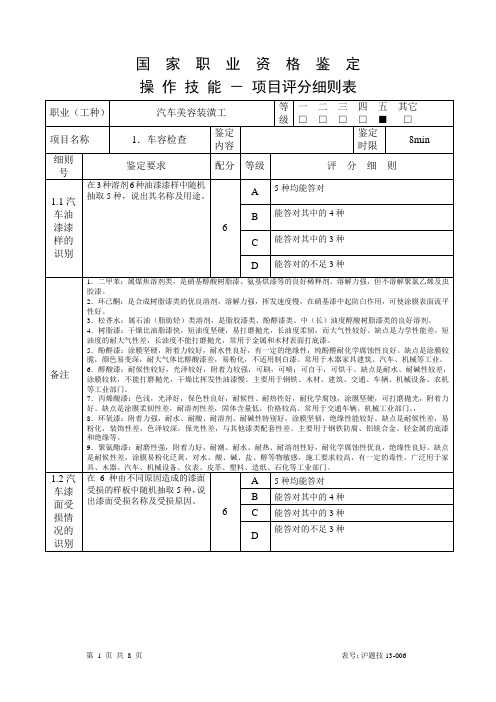 汽车美容装潢工(初级)评分细则