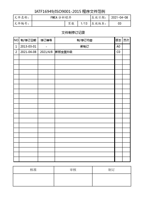 IATF16949失效模式分析程序(FMEA)