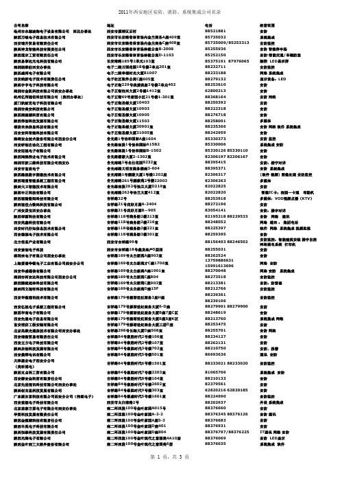 2011年西安地区安防、消防、系统集成公司名录