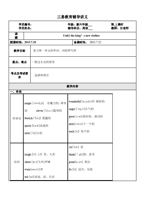 苏教版牛津译林版小学英语六年级上册Unit 1 The king’s new clothsPPT课件