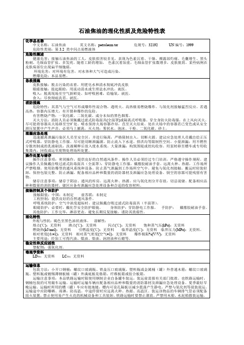 石油焦油的理化性质及危险特性表