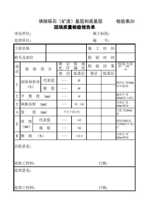 填隙砾石(矿渣)基层和底基层现场质量检验报告单