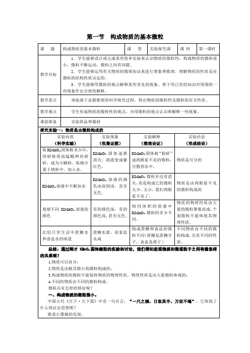 沪教版(全国)九年级化学(上) 3.1：构成物质的基本微粒-教案设计