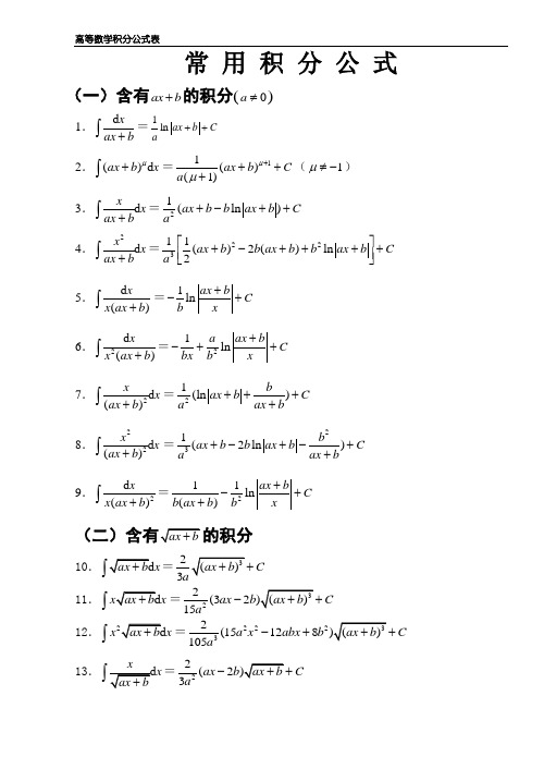 高等数学积分表大全