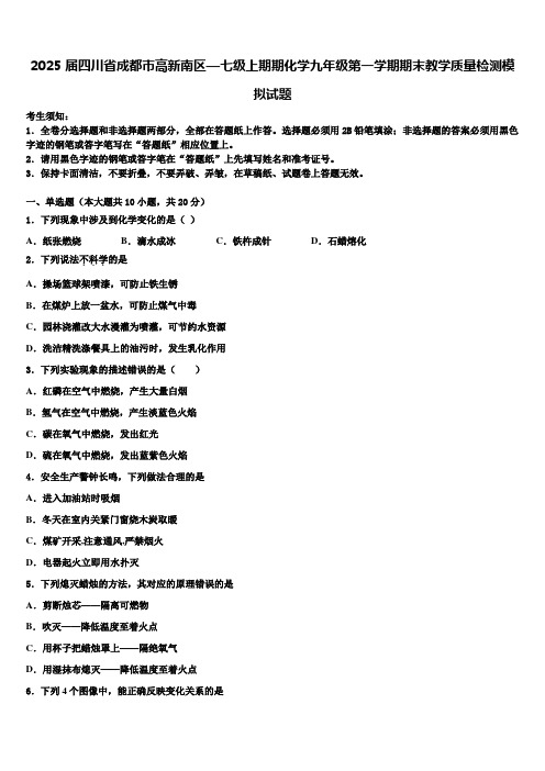 2025届四川省成都市高新南区—七级上期期化学九年级第一学期期末教学质量检测模拟试题含解析