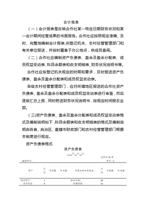 农民专业合作社财务会计报表