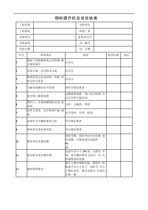 物料提升机安装自检表