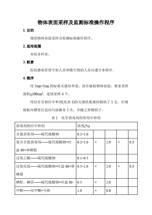 物体表面采样及监测标准操作程序