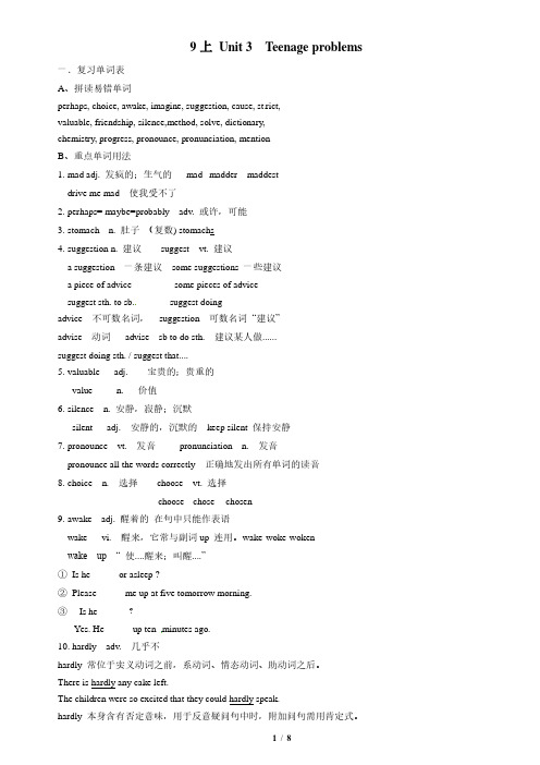 中考英语一轮复习9上Unit3Teenage problems
