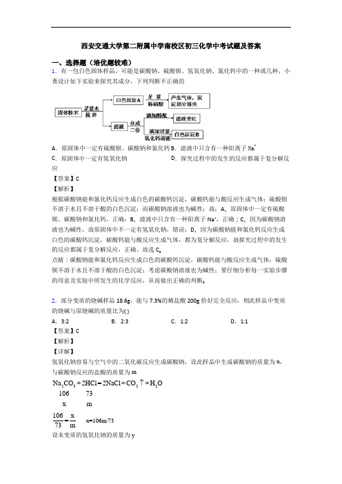 西安交通大学第二附属中学南校区初三化学中考试题及答案