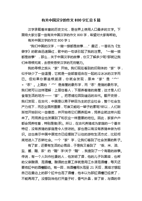 有关中国汉字的作文800字汇总5篇