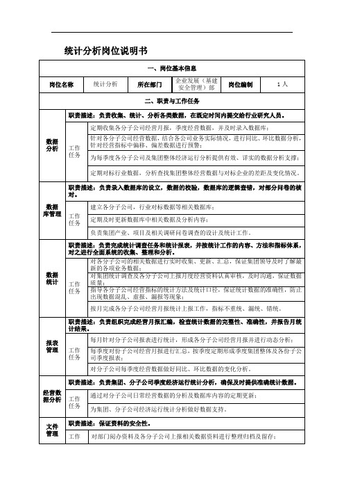 统计分析岗位说明书