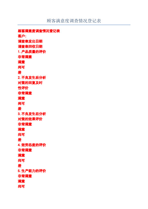 顾客满意度调查情况登记表