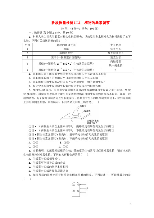 2017年高中生物阶段质量检测(二)植物的激素调节新人教版必修3