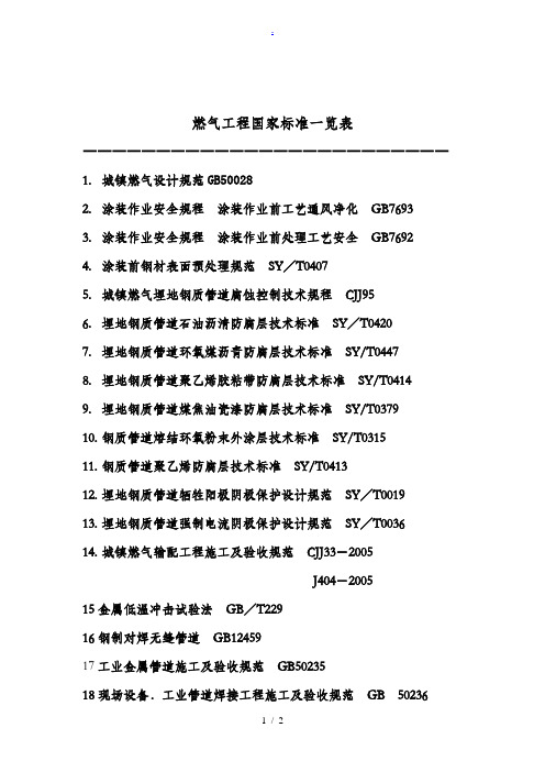 燃气工程国家标准