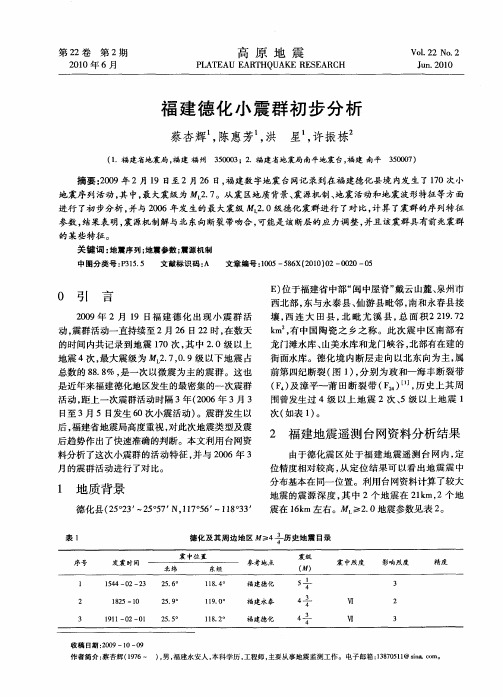 福建德化小震群初步分析