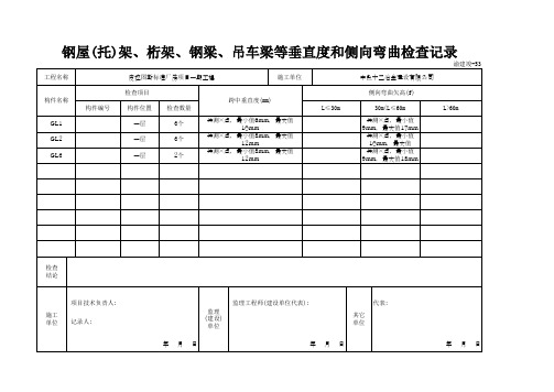 001-53 钢屋(托)架、桁架、钢梁、吊车梁等垂直度和侧向弯曲检查记录