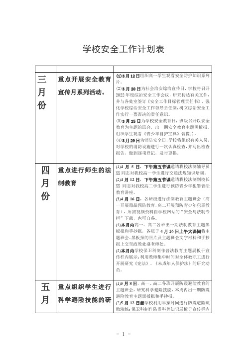 学校安全工作计划表