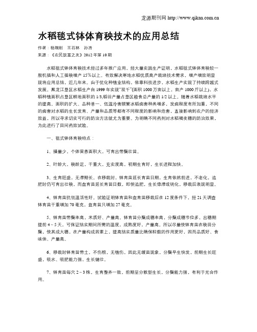 水稻毯式钵体育秧技术的应用总结