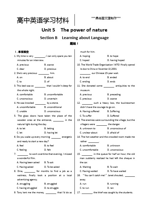 人教版高中英语选修六-Unit5ThepowerofnatureLearningaboutLanguage同步练测(,含答案解析).docx