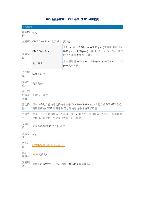 62%品位铁矿石, CFR中国(TSI)掉期期货